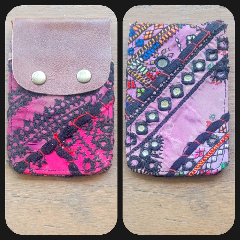 🕺🥂 Free People Boho Embroidered Repurposed vtg banjara hippie Wallet card case